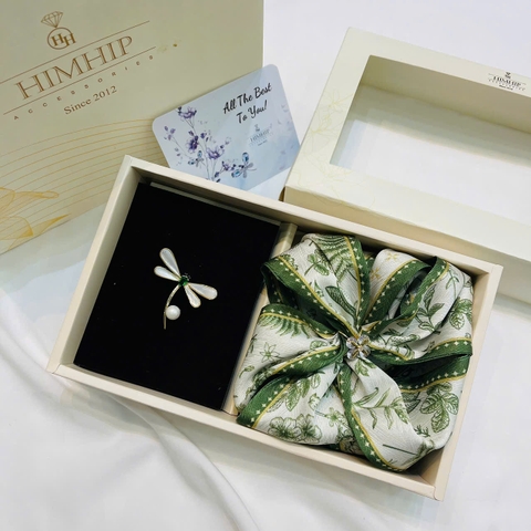 Set Quà Tết HimHip Khăn Lụa Tuban 125*7.4cm & Cài Khăn, Cài Áo Kèm Túi Hộp Thiệp - 366