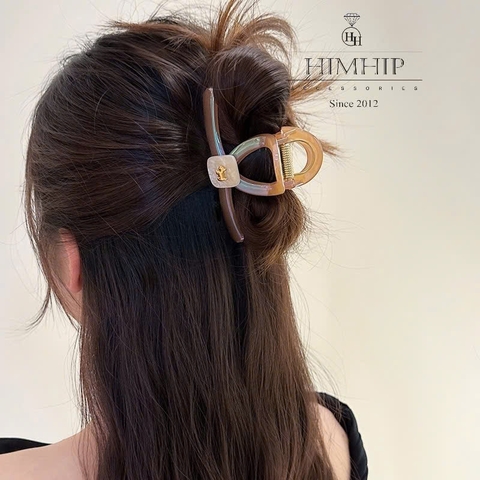 Kẹp Càng Cua HimHip Composite Uốn Sóng Phối Charm Mèo Nhỏ Dễ Thương 12 Răng 10*6cm