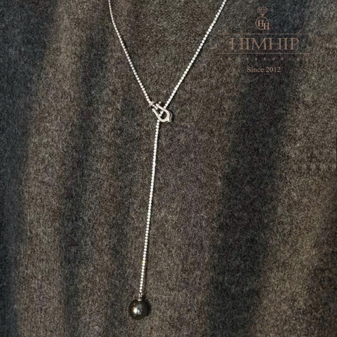 Vòng Cổ HimHip Minimal Pearl Lariat Mặt Tinh Thể Ngọc Trai 12ly Phối Dây Phale 2ly Lấp Lánh 60cm Kèm Hộp