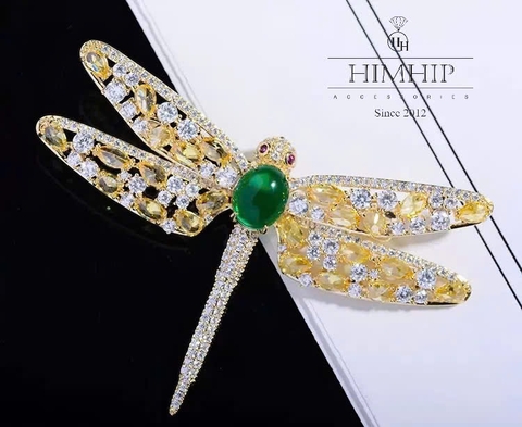 Trâm, Ghim Cài Áo HimHip Chuồn Chuồn Thủy Bích 4,5*6,5cm