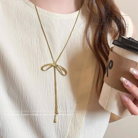 Vòng Cổ HimHip Titan Dây Rút Sợi Mì Chốt Nơ 4.9x1.9cm Thanh Lịch 80cm Kèm Hộp Phụ Kiện