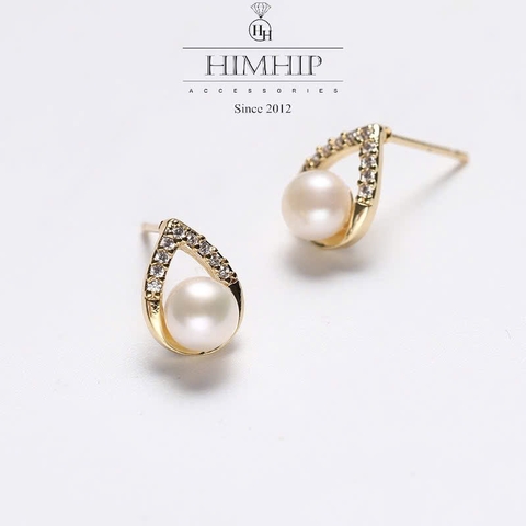 Khuyên Tai Nụ HimHip Giọt Nước Phale Sang Trọng HKCC Đính Phale, Trai Thật 0.5x0.8cm