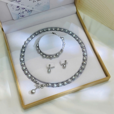 Set Vòng Cổ (46cm), Vòng Tay (16,5+4cm), Khuyên Tai HimHip Trai Dị Cao Cấp Kèm Hộp Nhung