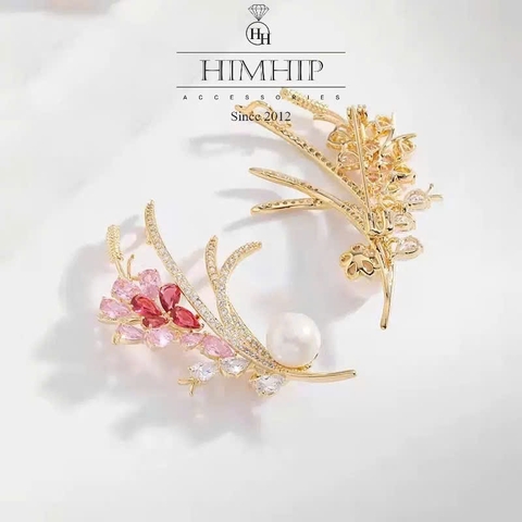 Trâm, Ghim Cài Áo HimHip Bông Lúa Hồng Thanh Lịch HKCC Mix Trai 3*6cm