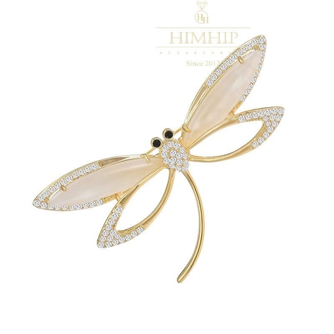 Trâm, Ghim Cài Áo HimHip HKCC Chuồn Nhỏ Cánh Phale Phối Đá Mắt Mèo 5.8*3.5cm