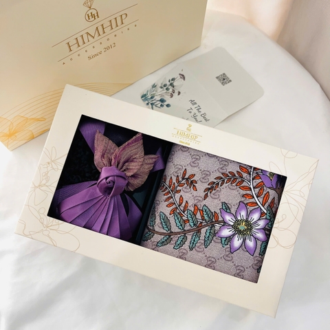 Set Quà Tặng HimHip Khăn Lụa Vuông 90x90cm & Bối Tóc Kèm Túi Hộp Thiệp - 114