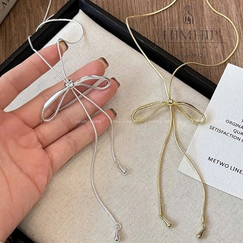 Vòng Cổ HimHip Titan Dây Rút Sợi Mì Chốt Nơ 4.9x1.9cm Thanh Lịch 80cm Kèm Hộp Phụ Kiện