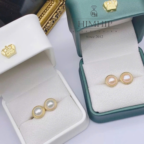 Khuyên Tai Nụ HimHip HKCC Hạt Trai Thật Phối Viên Ánh 1cm