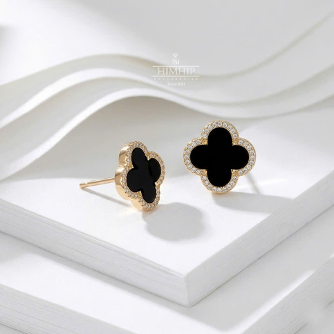 Khuyên Tai Nụ HimHip HKCC Mặt Cỏ Bốn Lá May Mắn 1.3cm