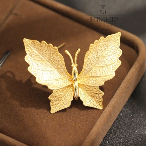 Trâm, Ghim Cài Áo HimHip HKCC Bướm Lá Kim 4.5*5.5cm