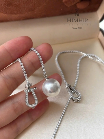 Set Trang Sức HimHip Vòng Cổ  & Khuyên Tai Ngắn Mặt Tinh Thể Ngọc Trai Kèm Túi Hộp Thiệp - 105