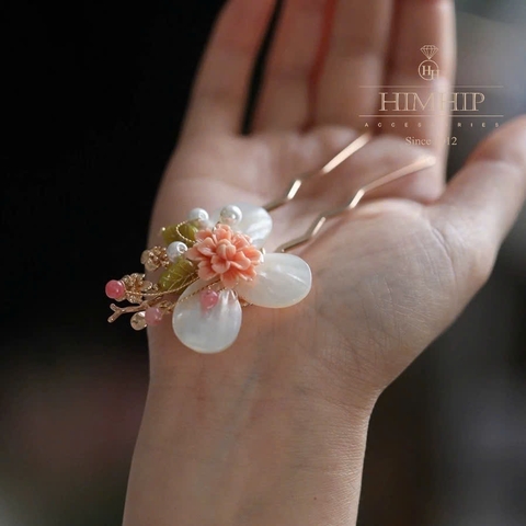 Trâm Cài Tóc HimHip HKCC Bạch Lượng Mẫu Kim Kèm Hộp Phụ Kiện Áo Dài 10*4.3cm