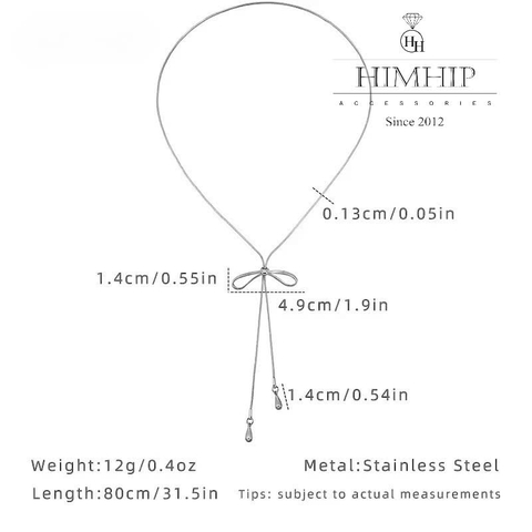 Vòng Cổ HimHip Titan Dây Rút Sợi Mì Chốt Nơ 4.9x1.9cm Thanh Lịch 80cm Kèm Hộp Phụ Kiện