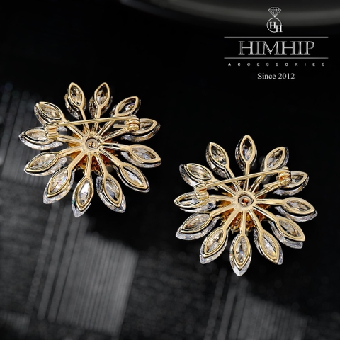 Trâm, Ghim Cài Áo HimHip Hoa Hướng Dương Rung Rinh Thanh Lịch HKCC Đính Phale 3,3cm - Trắng