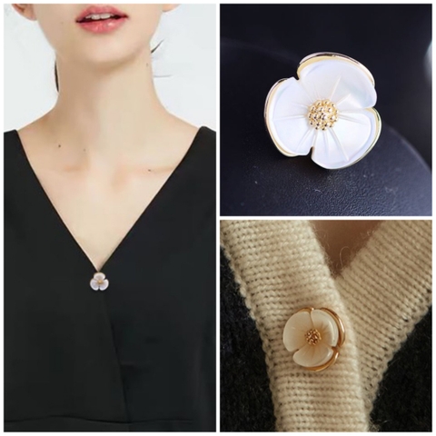 Pin Cài Áo HimHip Bông Hoa Sally Holmes Nụ Vàng Sang Trọng HKCC Mix Khảm Trai 1.3x1.35 cm