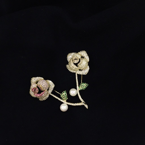 Trâm, Ghim Cài Áo HimHip Cành Hồng Sang Trọng HKCC Mix Trai 3,5*5,7cm