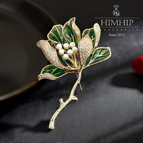 Trâm, Ghim Cài Áo HimHip Hoa Mộc Lan Sang Trọng HKCC Đính Phale 4*6cm