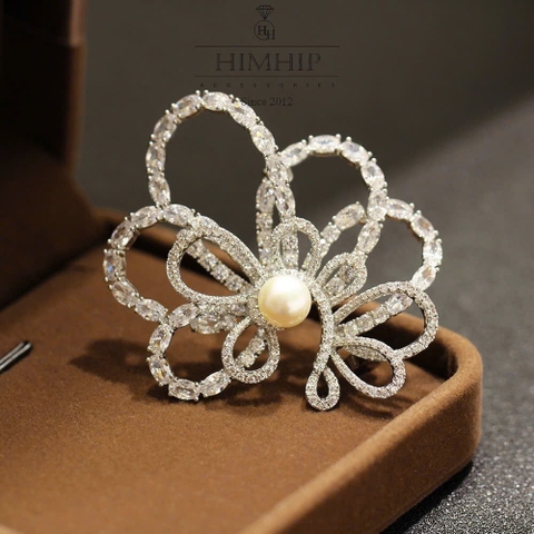Trâm, Ghim Cài Áo HimHip Hoa Xoắn Sang Trọng HKCC Đính Phale 5.5x5.5cm