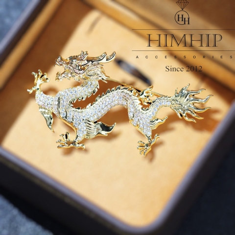 Trâm, Ghim Cài Áo HimHip Rồng Bay Sang Trọng HKCC Đính Phale 3,4*6cm