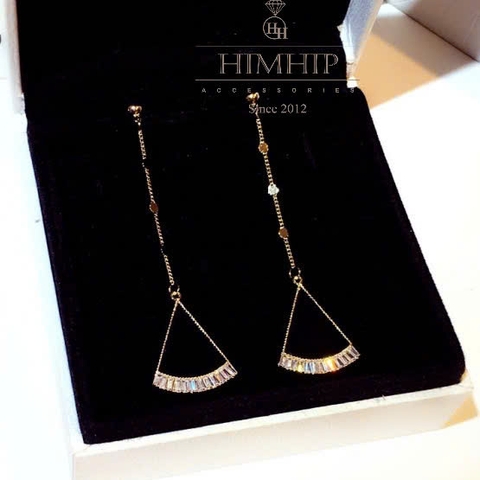 Khuyên Tai Dài HimHip Sợi Mảnh Phối Mặt Rẻ Quạt Sang Trọng HKCC Đính Phale, Khảm Trai 5x2cm