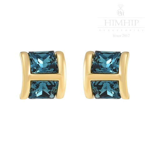 Khuyên Tai Nụ HimHip Mặt Vuông Xanh Dương Sang Trọng HKCC Đính Phale 1x1.1x1.6cm