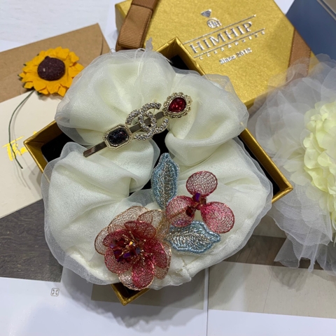 Set dây cột tóc Hand Made KOREA, Kẹp Mái Chanel Đính Đá Sang Trọng