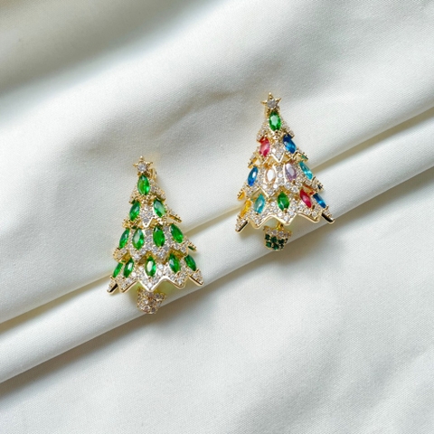 Trâm, Ghim Cài Áo HimHip Cây Thông Noel Sang Trọng HKCC Mix Đá Phale Nhiều Màu 2,8*4cm