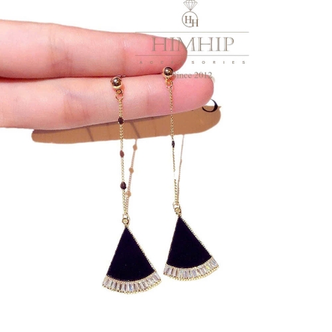 Khuyên Tai Dài HimHip Sợi Mảnh Phối Mặt Rẻ Quạt Sang Trọng HKCC Đính Phale, Khảm Trai 5x2cm