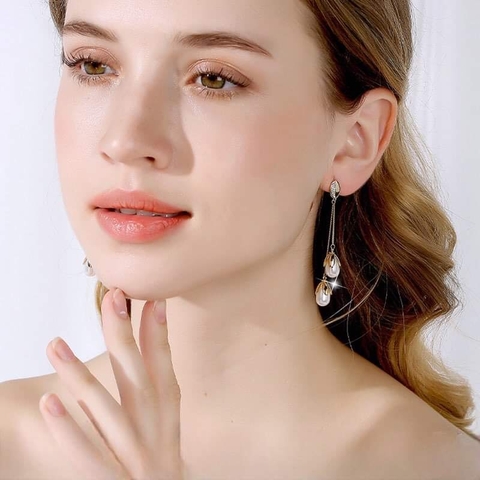 Khuyên Tai Dài HimHip Sợi Mảnh Hạt Tròn Quý Phái HKCC Mix Hạt Giả Trai 6cm