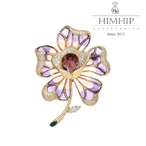 Trâm, Ghim Cài Áo HimHip Hoa Tím Sang Trọng HKCC Đính Phale 4,5*5cm