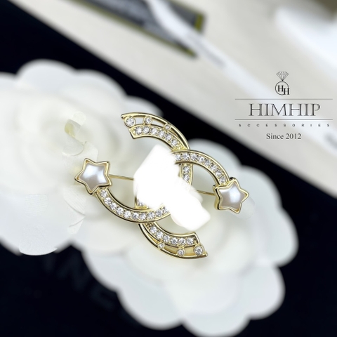 Trâm, Ghim Cài Áo HimHip Chữ X Ngôi Sao Khảm Trai Sang Trọng HKCC Đính Phale 4.5x3cm