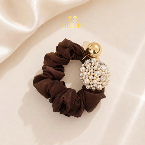 Dây Buộc Tóc HimHip Vải Nhún Chùm Hoa Giả Trai Đính Hạt Phale 3cm