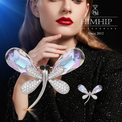 Trâm, Ghim Cài Áo HimHip Chuồn Chuồn Cánh Ombre Xanh Tím Thanh Lịch HKCC Đính Phale 3,9*4,7cm