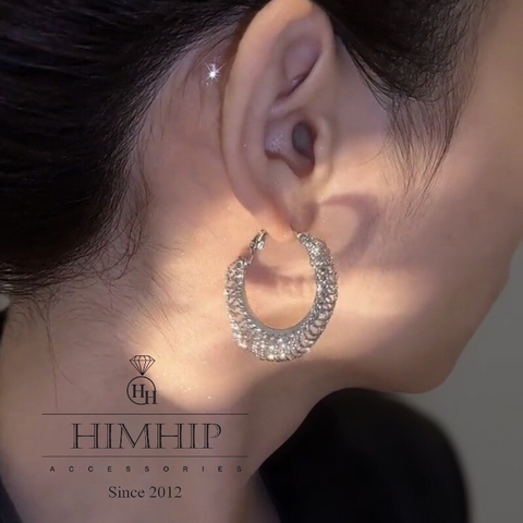 Khuyên Tai Ngắn HimHip Vòng Tròn Kết Hợp Các Vòng Rung Rinh Nhỏ Sang Trọng HKCC 3.5x3cm