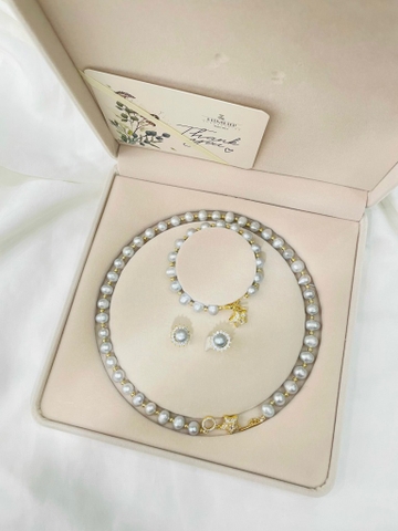 [Thiết Kế] Set Trang Sức HimHip Ngọc Trai Thật Vòng Cổ, Vòng Tay, Khuyên Tai Mix Mặt Ngôi Sao Sang Trọng Kèm Hộp Nhung