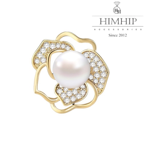 Pin Cài Áo HimHip Hoa Trà Nhụy Trai Sang Trọng HKCC Đính Phale 2*2cm