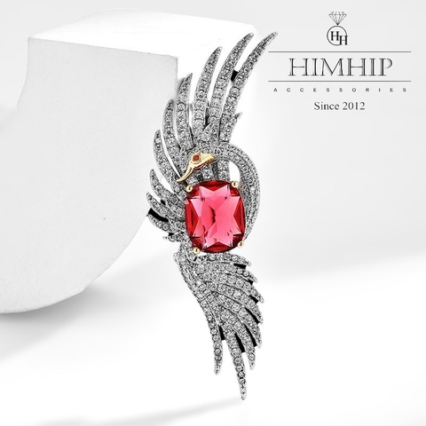 Trâm, Ghim Cài Áo HimHip Thiên Nga Đỏ Sang Trọng HKCC Đính Phale 2*6cm