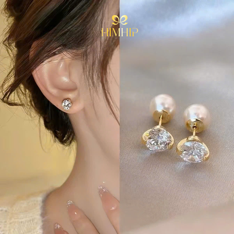 Khuyên Tai Nụ HimHip HKCC 2 Kiểu Dual Radiance Mặt Đá Phale 7ly Chốt Hạt Giả Trai 7ly Thanh Lịch