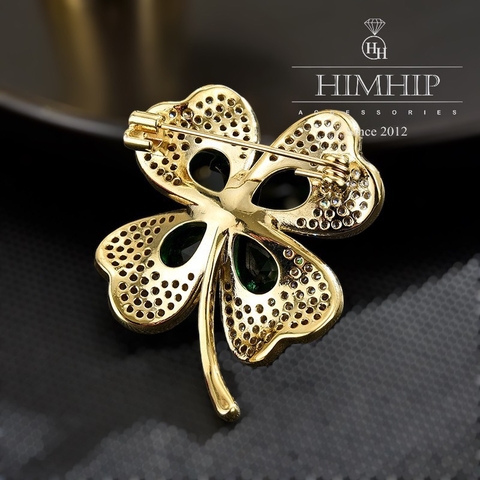 Trâm, Ghim Cài Áo HimHip Hoa 4 Cánh May Mắn HKCC Mix Phale Xanh 3.3*4cm