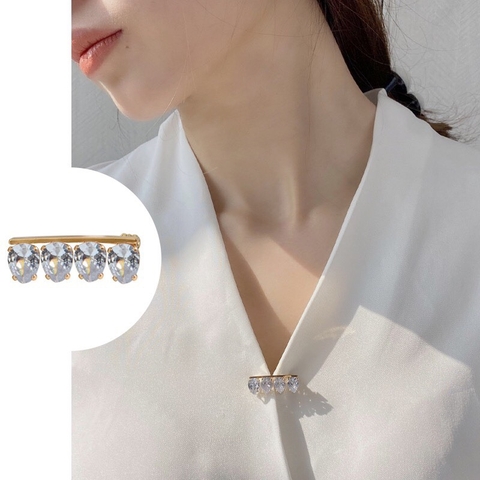 Trâm, Ghim Cài Áo Nhỏ HimHip Thanh Ngang Vàng Sang Trọng HKCC Đính Phale 1*2,5cm