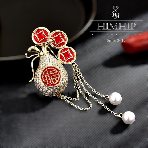 Trâm, Ghim Cài Áo HimHip Hà Bao Cổ Trang Sang Trọng HKCC Mix Trai 3,5*4,5cm