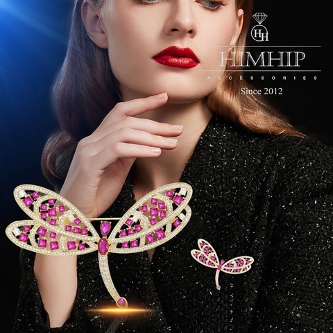 Trâm, Ghim Cài Áo HimHip Chuồn Chuồn Hồng Sang Trọng HKCC Đính Phale 5*6,8cm