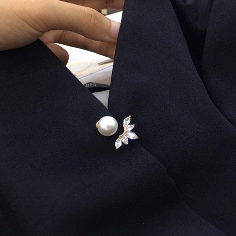 Trâm, Ghim Cài Xiên HimHip Dáng Xiên Thanh Lịch Hạt Giả Trai Mix Đá Phale Trắng