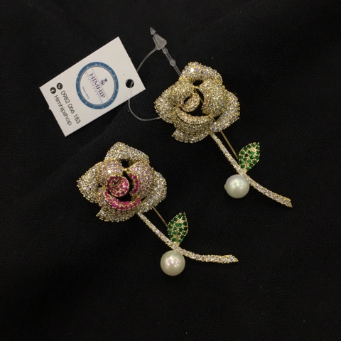 Trâm, Ghim Cài Áo HimHip Cành Hồng Sang Trọng HKCC Mix Trai 3,5*5,7cm