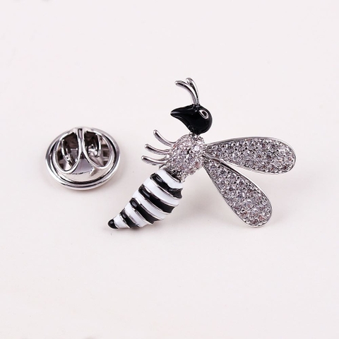 Pin cài cúc nam nữ ong vằn đính đá cá tính 2.5cm