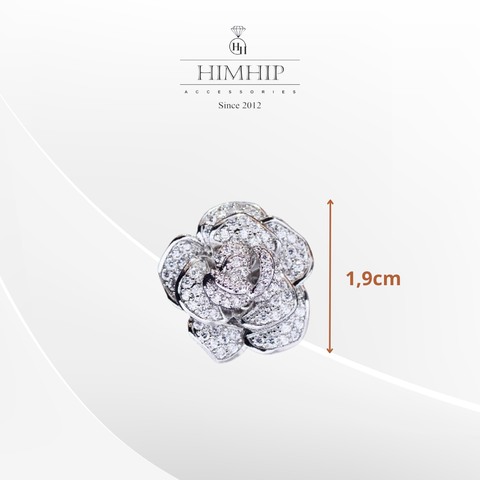 Pin Cài Áo HimHip Hoa Hồng Trắng Sang Trọng HKCC Đính Phale 1.9 cm