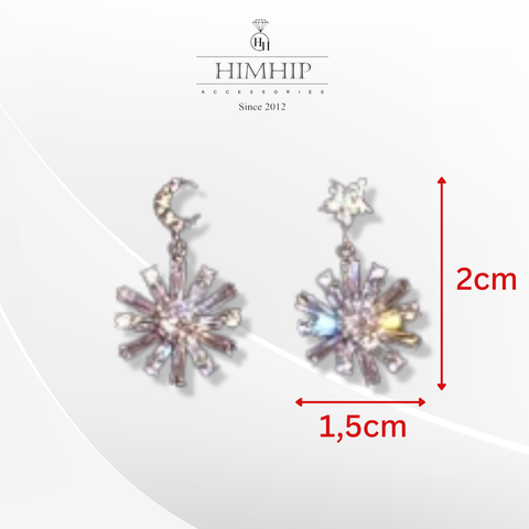 Khuyên Tai Ngắn HimHip Mặt Hoa Cúc Trăng Sao Sang Trọng HKCC Đính Phale 2x1.5cm
