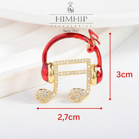 Trâm, Ghim Cài Áo HimHip Tai Nghe Mix Nốt Nhạc HKCC Phối Phale Thanh Lịch 2.7x3cm