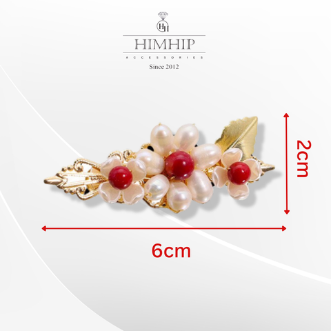 Kẹp Mái HimHip Mix Trai Thật Hoa Đào Nhụy Đỏ Thanh Lịch 2x6cm