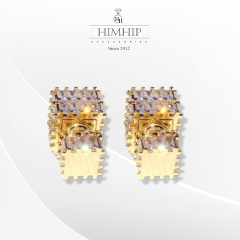 Khuyên Tai Nụ HimHip Khối Chữ Nhật Mạ Vàng Sang Trọng HKCC Đính Phale 1x2cm